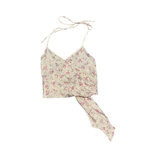 NWT! Ivory White & Pink Silky Floral Zara Crop Top